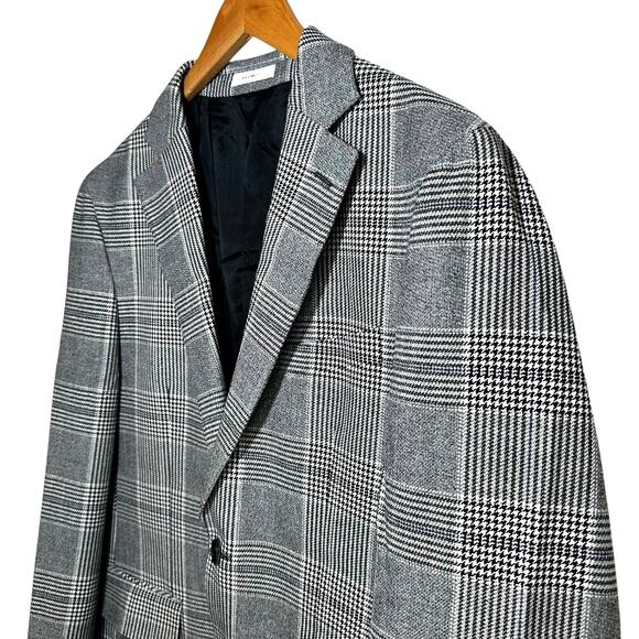 Seig Mens Black and White Plaid Checkered Blazer Houndstooth Large Made in Korea - Picture 7 of 16
